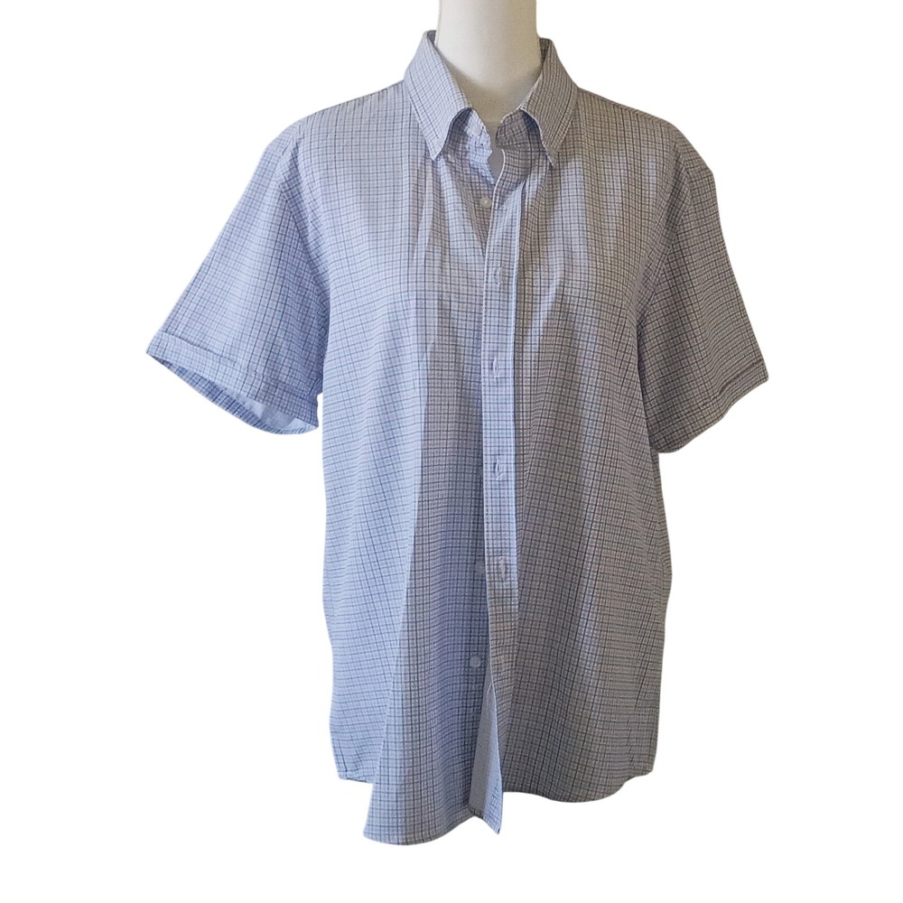 Cactus Man Ricky Singh Tech Comfort Blue Grid Shirt Mens L Short Sleeve Fit‎
